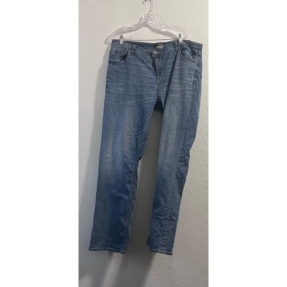 Reclaim Jeans Mens 42r 40x32 ) Blue Relaxed Whiskered Stretch Preppy Buckle